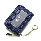 Credit Card Holder Real Leather Wallet, Zipper ID Window Card Cases Holder for Men Women Ladies, RFID Blocking, Keychain